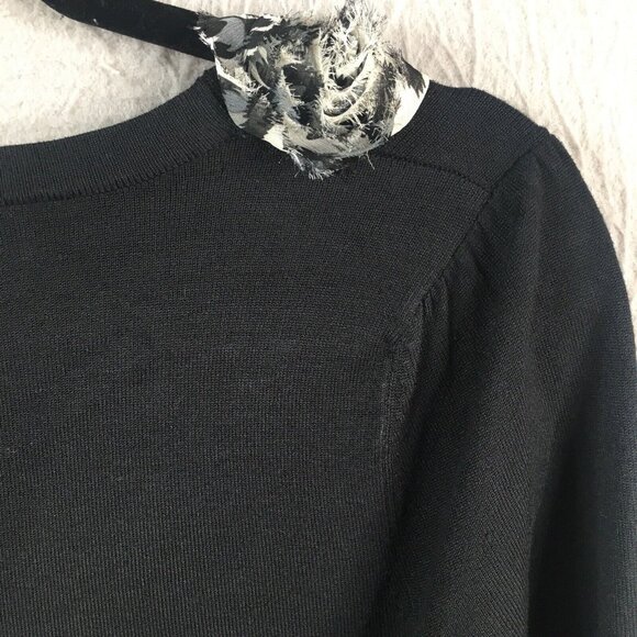 Vintage IB Diffusion Sweater Woemsn Small Black Cardigan Gray Rosettes Artsy - Picture 14 of 16